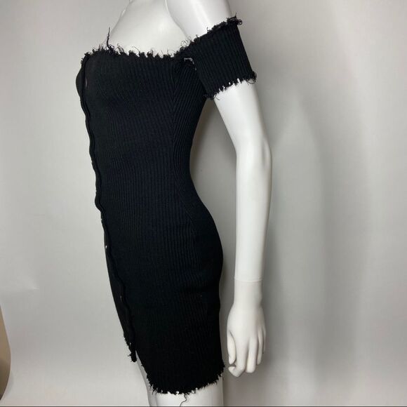 Better Be Ribbed Frayed Off Shoulder Bodycon Dress - Picture 3 of 4